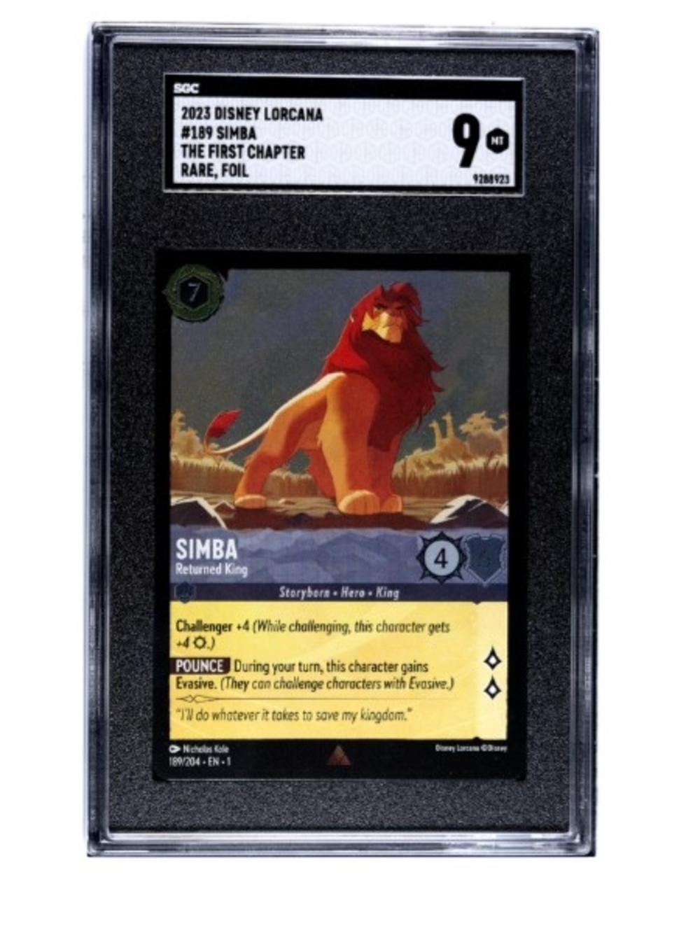 Lorcana TCG EN-1 189/204 Simba Returned King Rare Foil SGC Graded 9 Mint